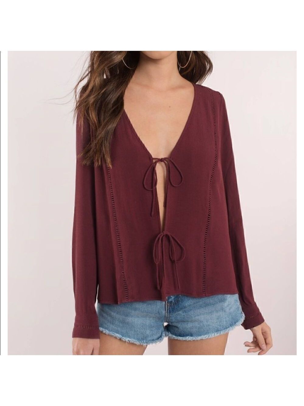 TOBI Wine Front Tie Blouse